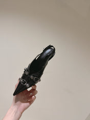 CAGOLE HIGH SLINGBACK IN BLACK GLOSSY CALFSKIN