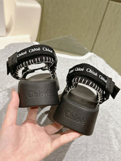CHLOÉ 26S SANDALS IN BLACK LAMBSKIN AND CANVAS