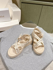 CHLOÉ 26S SANDALS IN BEIGE LAMBSKIN AND CANVAS