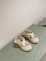 CHLOÉ 26S SANDALS IN BEIGE LAMBSKIN AND CANVAS