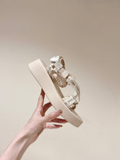 CHLOÉ 26S SANDALS IN BEIGE LAMBSKIN AND CANVAS