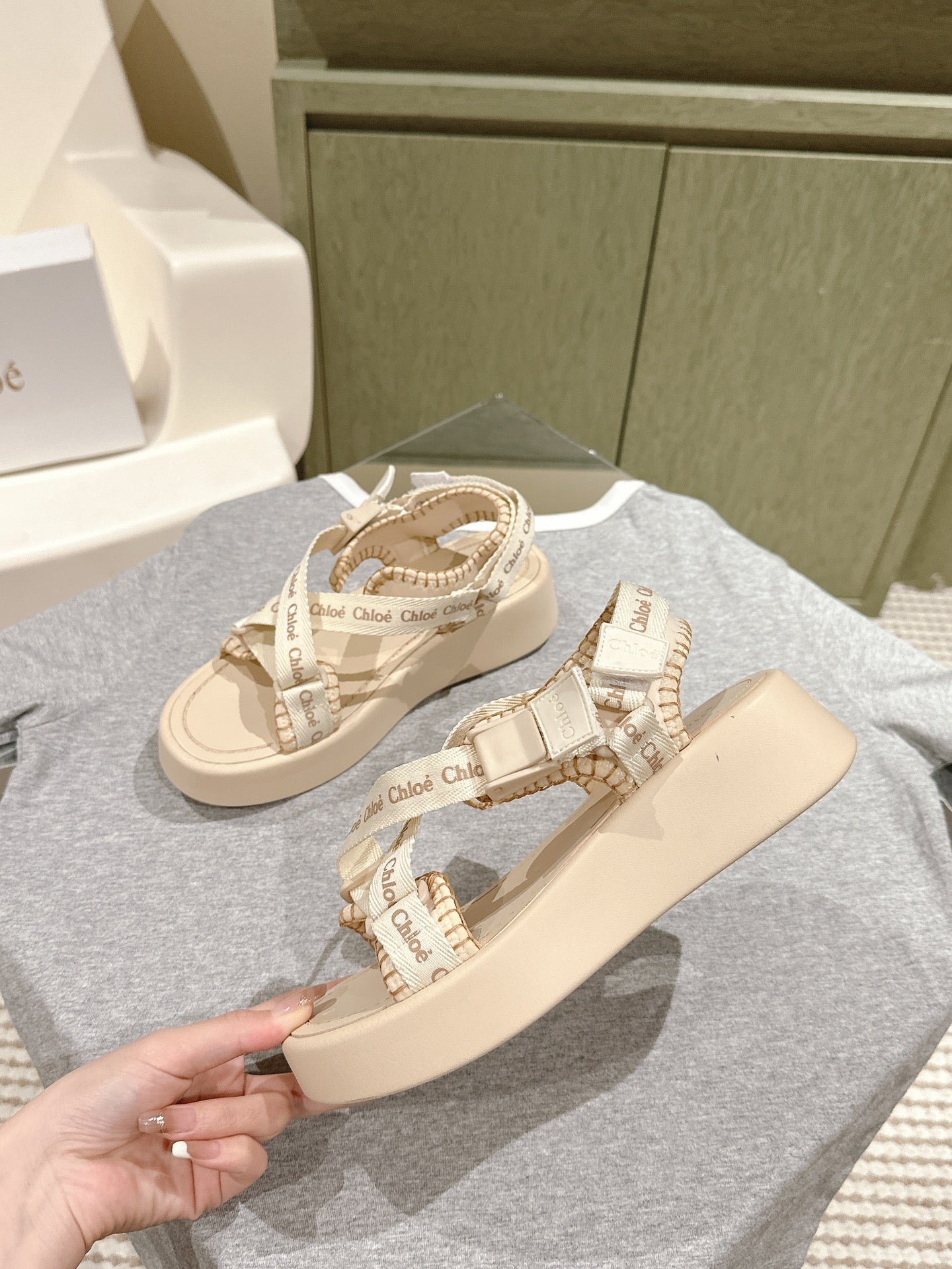 CHLOÉ 26S SANDALS IN BEIGE LAMBSKIN AND CANVAS