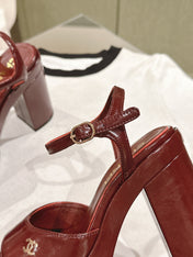 CC HIGH SANDAL WINE RED CALFSKIN