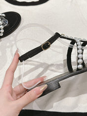 CC SANDALS PEARL ROMAN IN BLACK LAMBSKIN