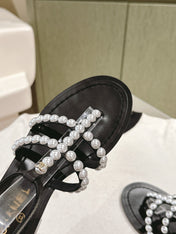 CC SANDALS PEARL ROMAN IN BLACK LAMBSKIN