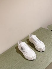 PRA DOUBLE WHEEL RE-NYLON GABARDINE SNEAKERS WHITE CALFSKIN