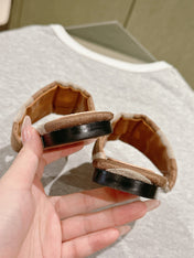 FENDI 26S SLIDE SANDALS IN BEIGE AND BROWN CANVAS