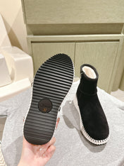 CHLOÉ 26S SHEARLING ANKLE BOOTS IN BLACK SUEDE