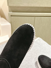 CHLOÉ 26S SHEARLING ANKLE BOOTS IN BLACK SUEDE