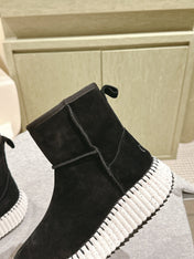 CHLOÉ 26S SHEARLING ANKLE BOOTS IN BLACK SUEDE