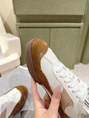 CHLOÉ 26S SNEAKERS IN WHITE MESH AND BROWN SUEDE