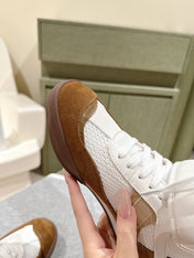 CHLOÉ 26S HIGH-TOP SNEAKERS IN WHITE CALFSKIN AND BROWN SUEDE
