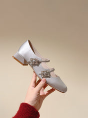 TRÈS VIVIER MARY JANE DOUBLE-STRAP IN SILVER SILK
