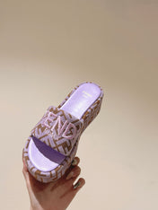 FENDI 26S PLATFORM SANDALS IN BROWN AND PURPLE FABRIC STYLE 5