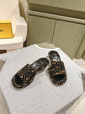 FENDI 26S HIGH SANDALS IN BROWN AND BLACK FABRIC STYLE 2