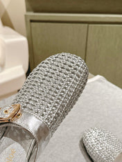 CHLOÉ 26S WOVEN MULES IN SILVER CALFSKIN