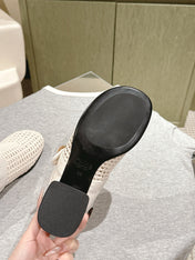 CHLOÉ 26S WOVEN MULES IN LIGHT BEIGE CALFSKIN