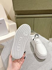 THICK-SOLED ELASTIC BACKLESS SHOES WHITE SHINY CALFSKIN