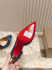 COLORFUL EMBROIDERED IRIZA PUMPS 105MM IN AQUA BLUE SATIN