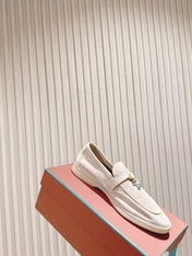 LP LOAFERS 25S IN DUSTY PINK SUEDE WITH SILVER HARDWARE