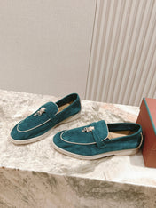 LP LOAFERS 25S IN OCEAN GREEN-BLUE SUEDE WITH SILVER HARDWARE