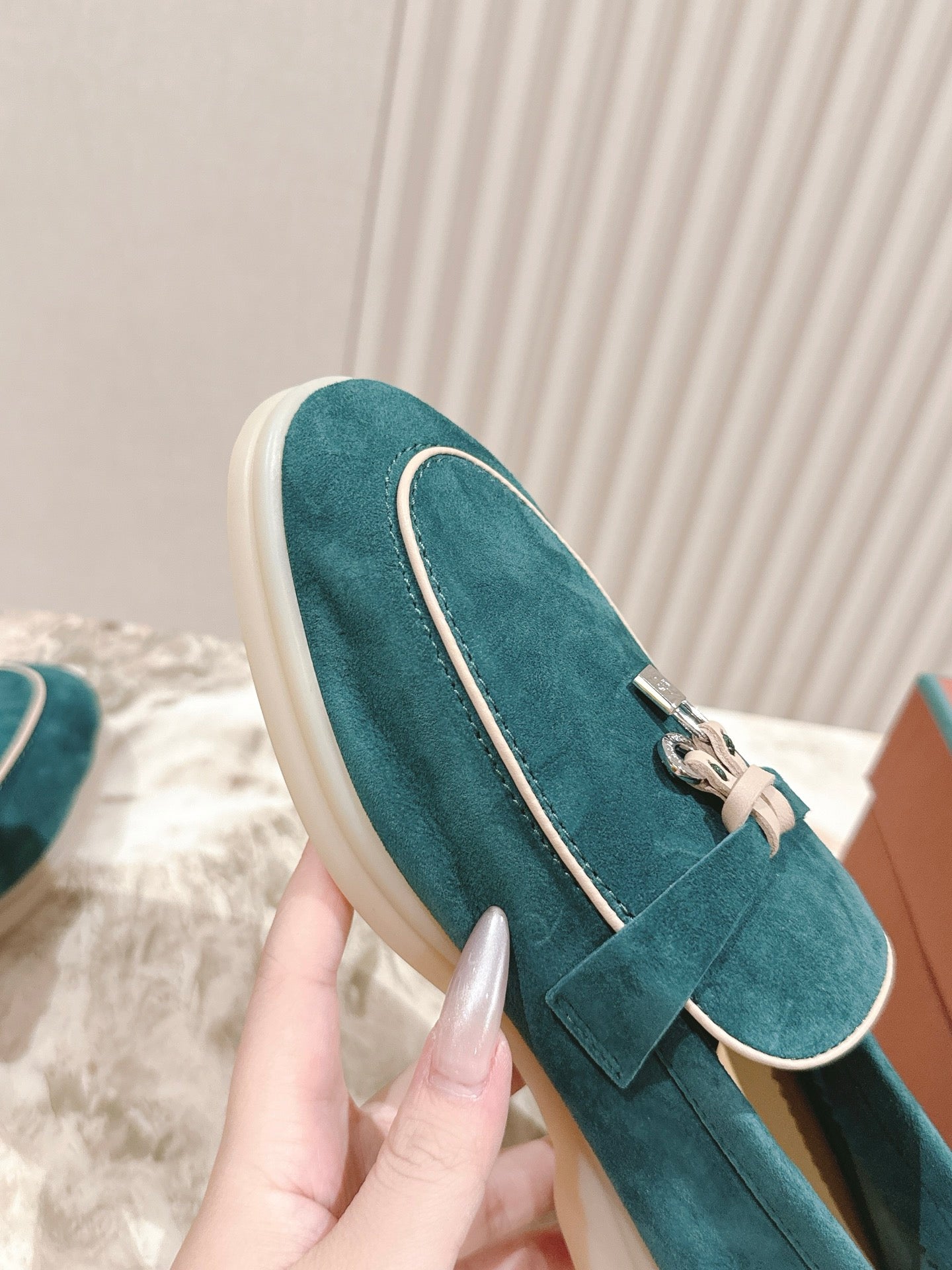 LP LOAFERS 25S IN OCEAN GREEN-BLUE SUEDE WITH SILVER HARDWARE