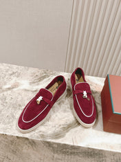 LP LOAFERS 25S IN DEEP BERRY RED SUEDE WITH SILVER HARDWARE
