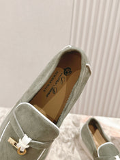 LP LOAFERS 25S IN MOSS GREEN SUEDE WITH SILVER HARDWARE