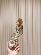 CC HIGH SANDAL 25S IN GOLD LAMBSKIN PEARL FLOWERS