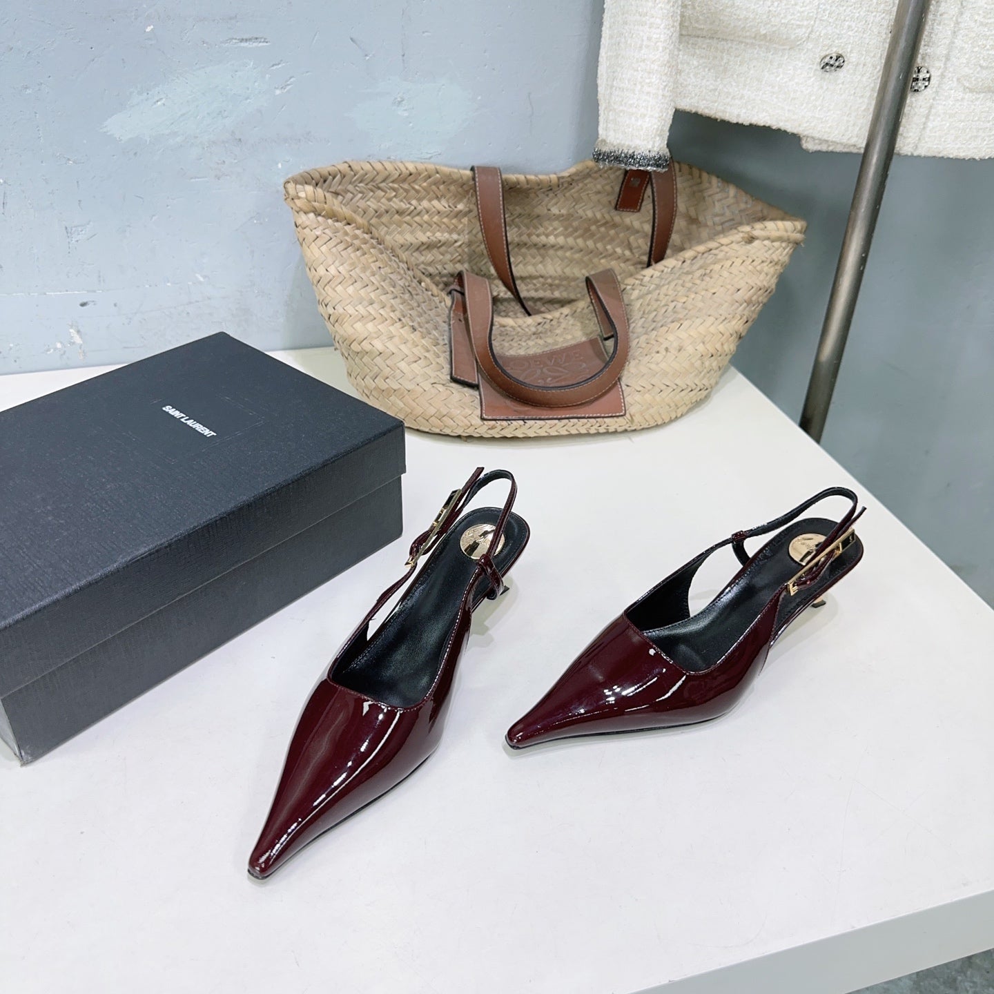 YSL 26S SLINGBACK HEELS 65 MM IN DARK RED CALFSKIN