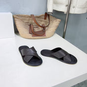 THE ROW 26S SLIDES SANDALS IN DARK BROWN CALFKIN
