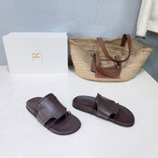THE ROW 26S STRAP SLIDES IN CHOCOLATE BROWN CALFSKIN