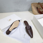 THE ROW 26S POINTED TOE MULE HEELS 35MM IN CHOCOLATE BROWN CALFSKIN