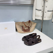 THE ROW 26S CROSS STRAP SANDALS IN DARK BROWN SUEDE