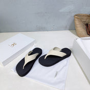 THE ROW 26S THONG SANDALS IN BLACK RUBBER  WITH WHITE STRAPS CALFSKIN