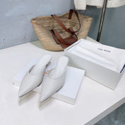 THE ROW 26S POINTED TOE MULE HEELS 35MM IN WHITE CALFSKIN