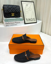 IENA MULE  BLACK CANVAS AND BROWN CALFSKIN