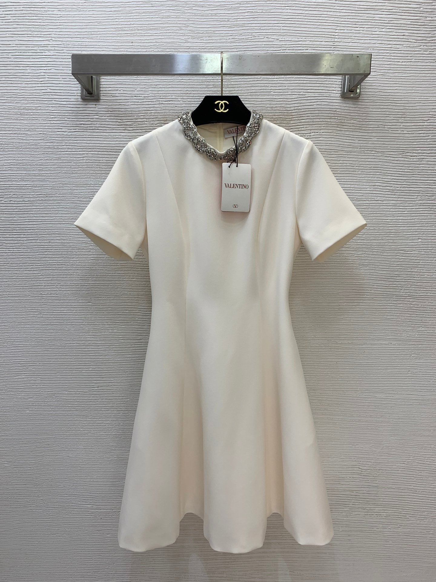 VALENTINO 26S NECK SHORT-SLEEVE A-LINE DRESS 341