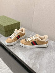 GG ACE SNEAKER WITH WEB IN BEIGE EMBOSSED SUEDE AND WOOL LINING
