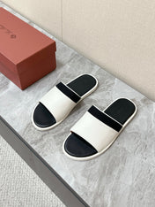 LP 26S SLIDES SANDAL IN WHITE CALFSKIN AND BLACK CANVAS