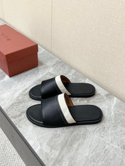 LP 26S SLIDES SANDAL IN BLACK CALFSKIN AND IVORY WHITE CANVAS