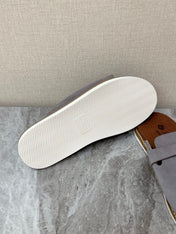 LP 26S LOCK CHARM SLIDES IN GREY SUEDE SILVER HARDWARE