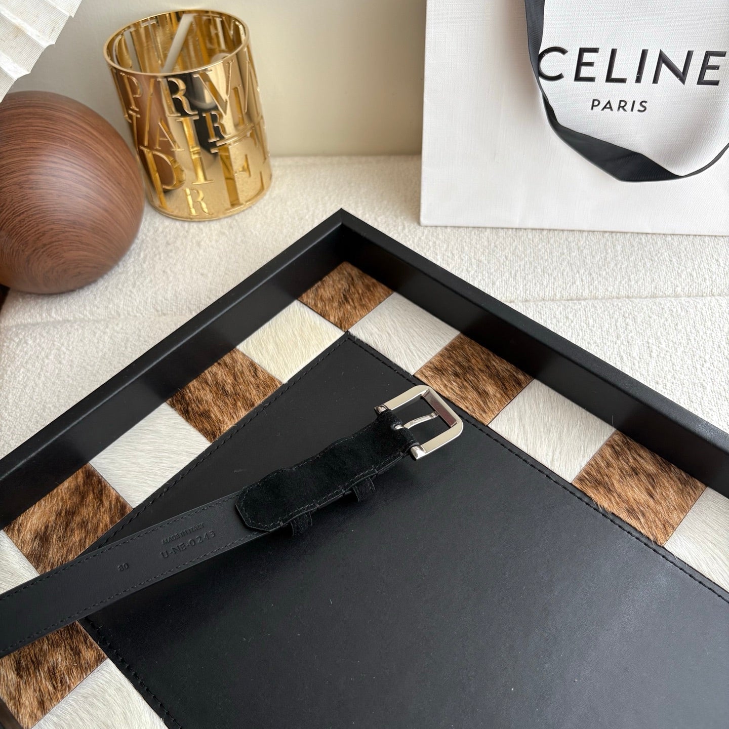 CELINE 26S BELT 25 MM IN BLACK SUEDE 657471