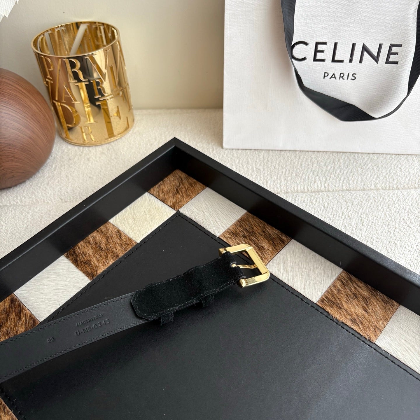 CELINE 26S BELT 25 MM IN BLACK SUEDE 657472