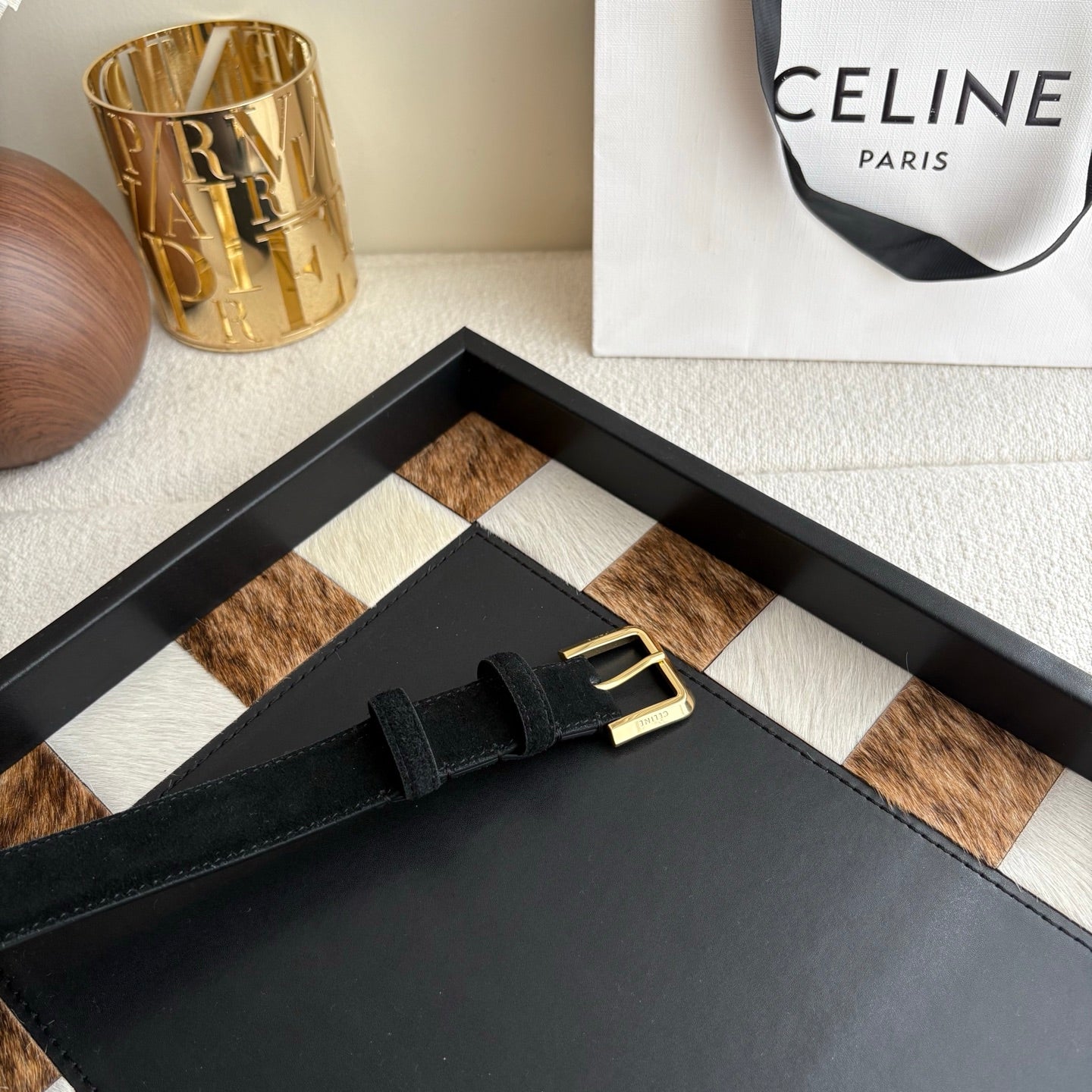 CELINE 26S BELT 25 MM IN BLACK SUEDE 657472