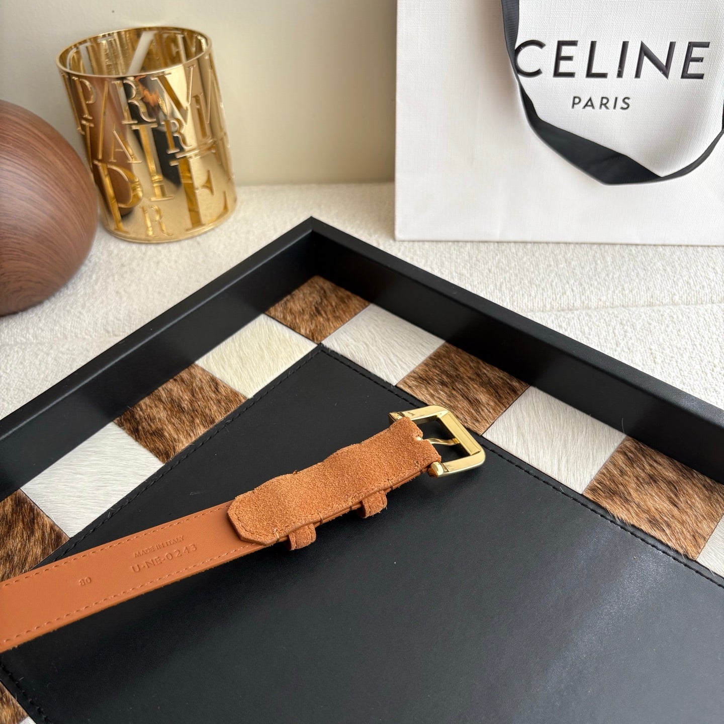 CELINE 26S BELT 25 MM IN CAMEL SUEDE 657474