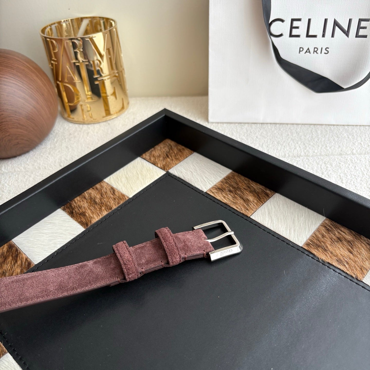 CELINE 26S BELT 25 MM IN CHOCOLATE SUEDE 657475