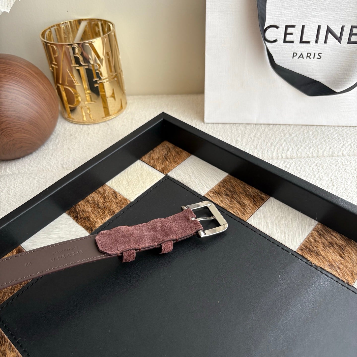 CELINE 26S BELT 25 MM IN CHOCOLATE SUEDE 657475