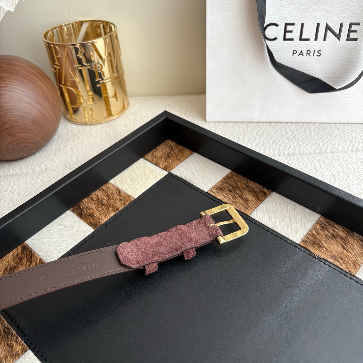 CELINE 26S BELT 25 MM IN CHOCOLATE SUEDE 657476