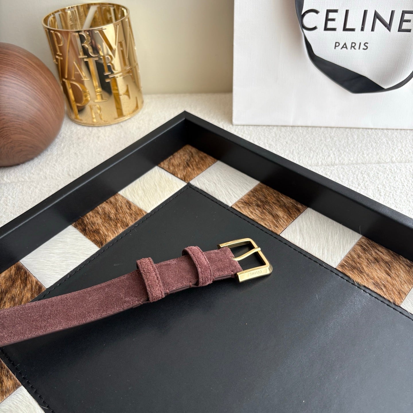 CELINE 26S BELT 25 MM IN CHOCOLATE SUEDE 657476